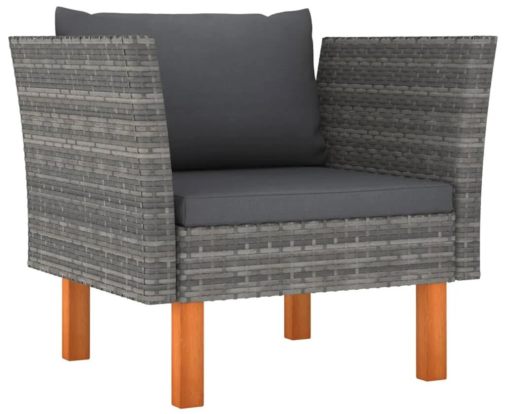 7 pcs conj. lounge jardim vime PE e madeira eucalipto cinzento