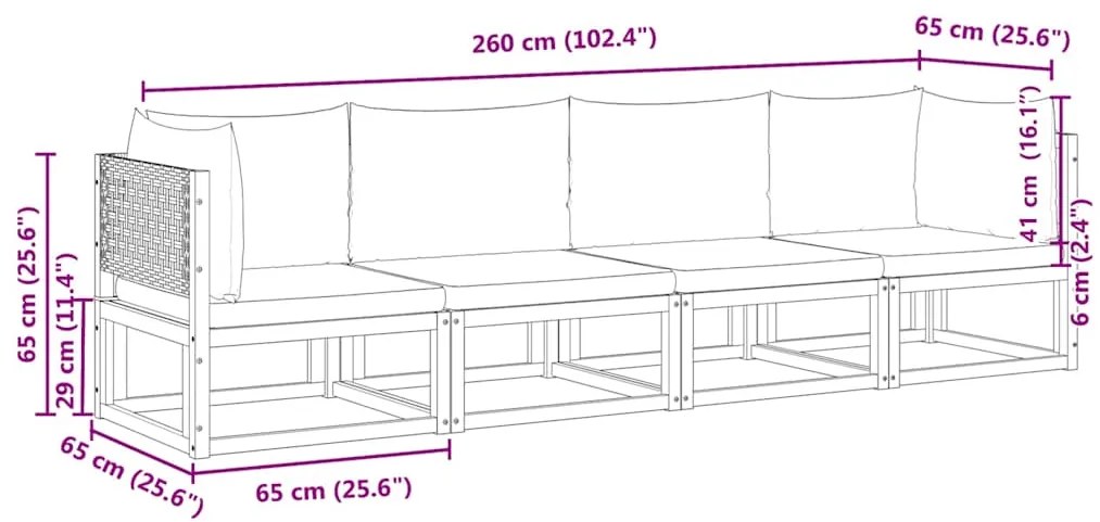 4 pcs conjunto de sofás de jardim com almofadões acácia maciça
