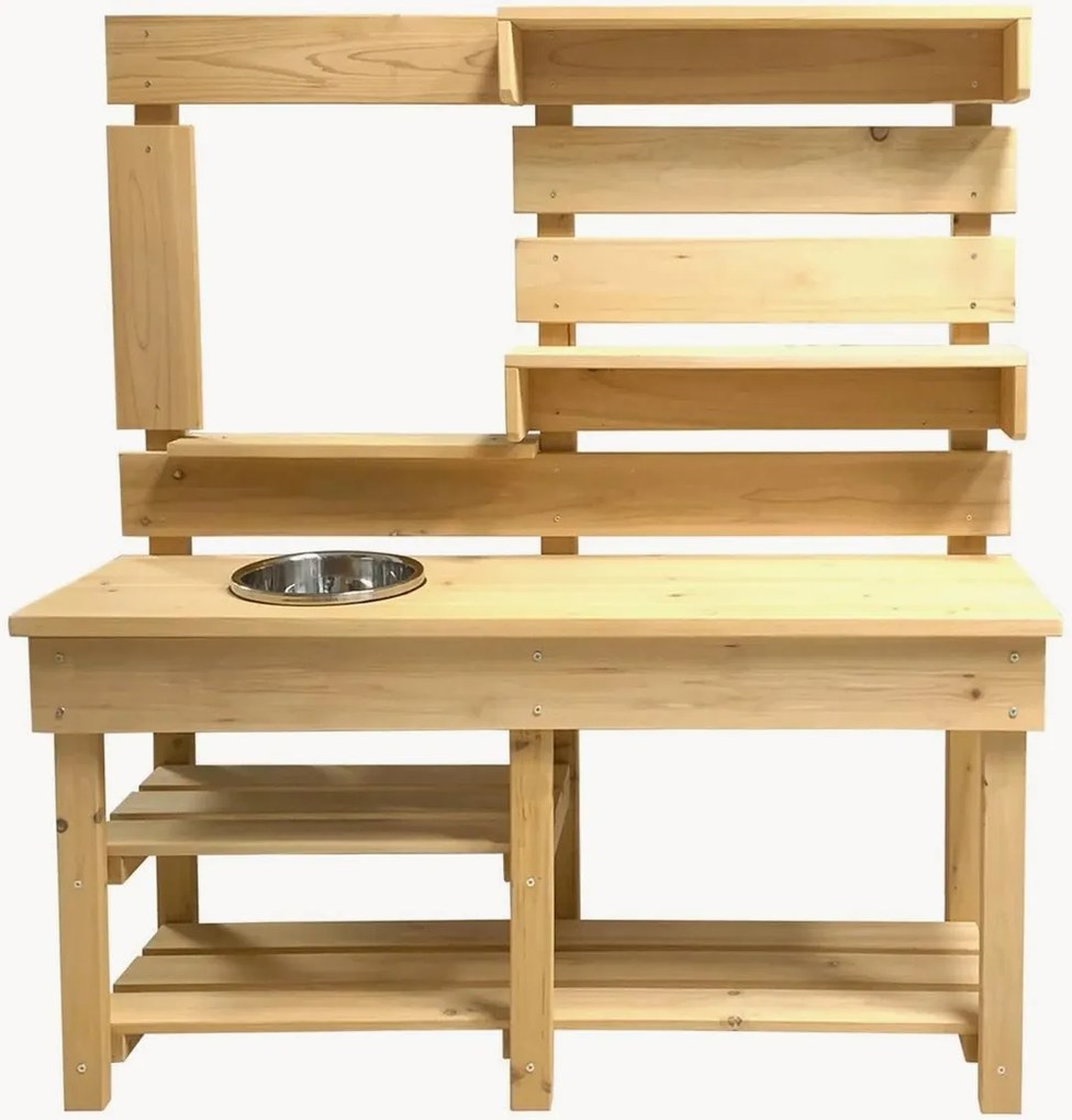 Cozinha de brincar em madeira para interior e exterior Mandu com acessórios, conjunto de 9