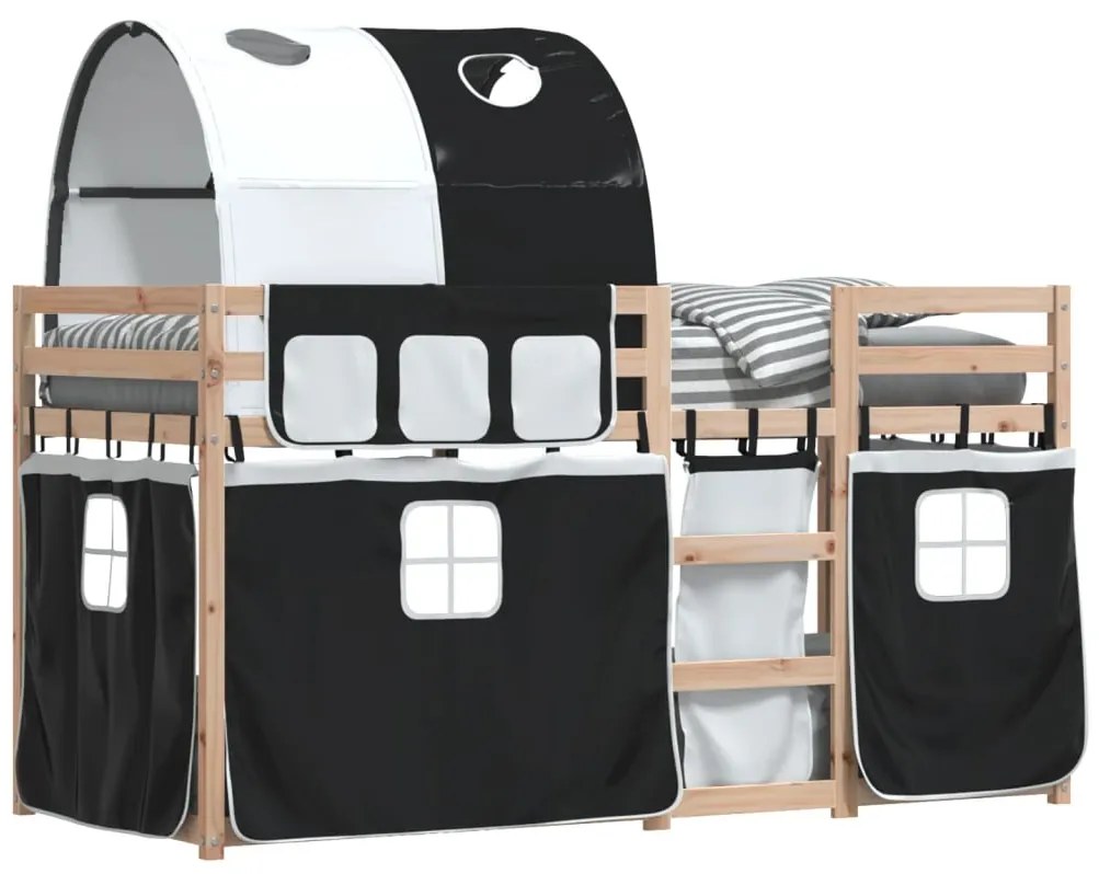 Beliche com cortinas 90x190 cm pinho maciço branco e preto