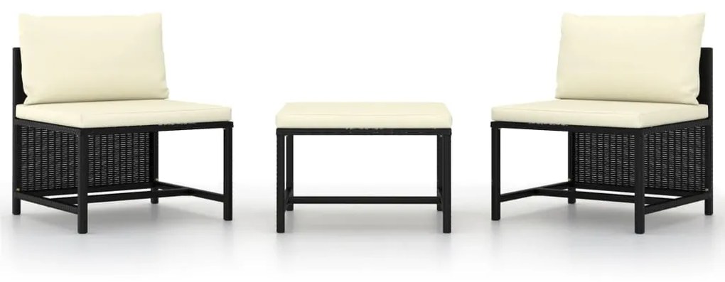 vidaXL 3 pcs conjunto sofás de jardim com almofadões vime PE preto