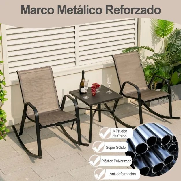 Conjunto de 2 cadeiras de baloiço para jardim Assento ergonómico em textilene Carga 150 kg castanho, preto