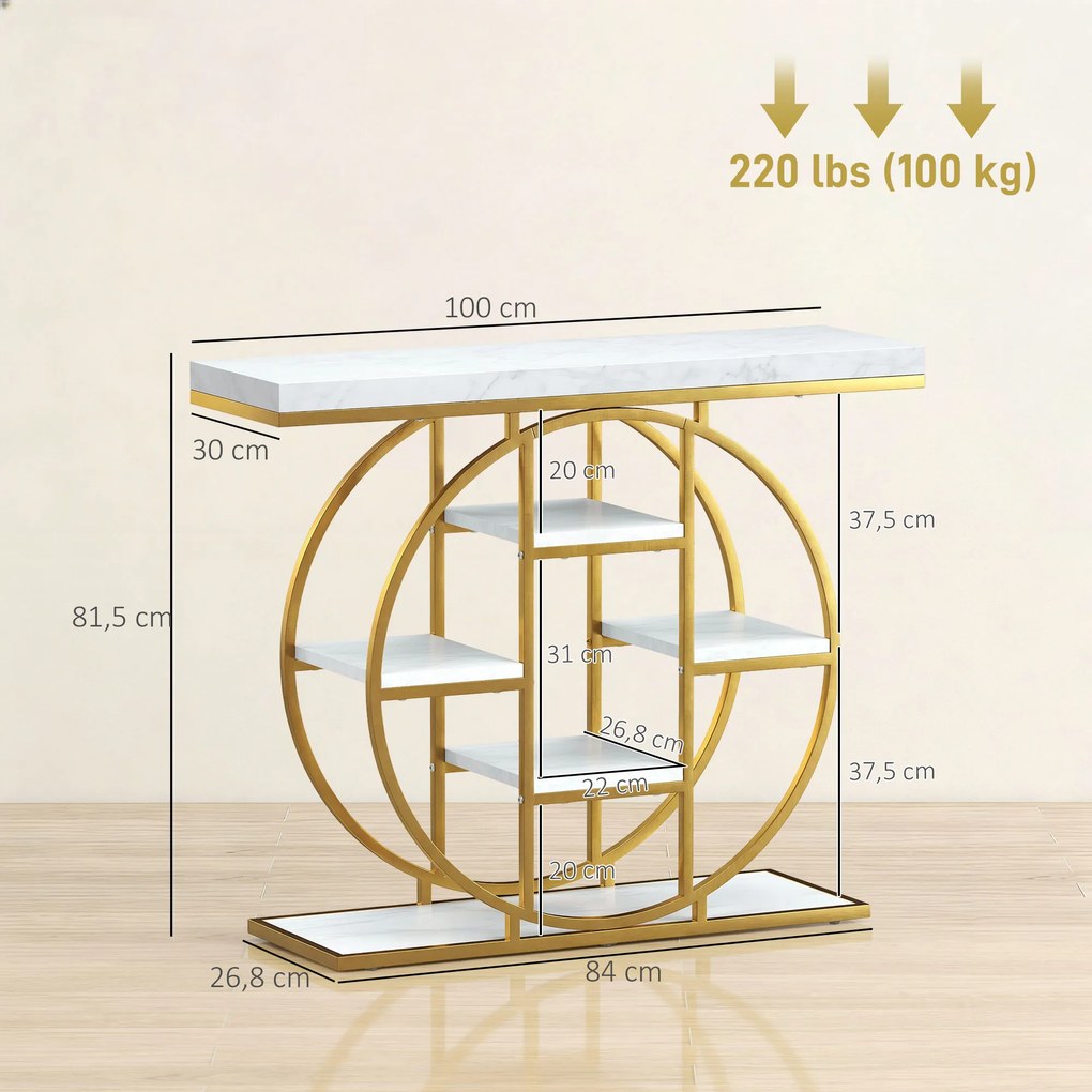 Mesa Consola de Entrada, 100 x 30 x 815 cm, 6 Prateleiras, Branco