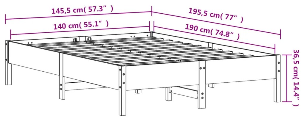 Estrutura de cama 140x190 cm madeira de pinho maciça