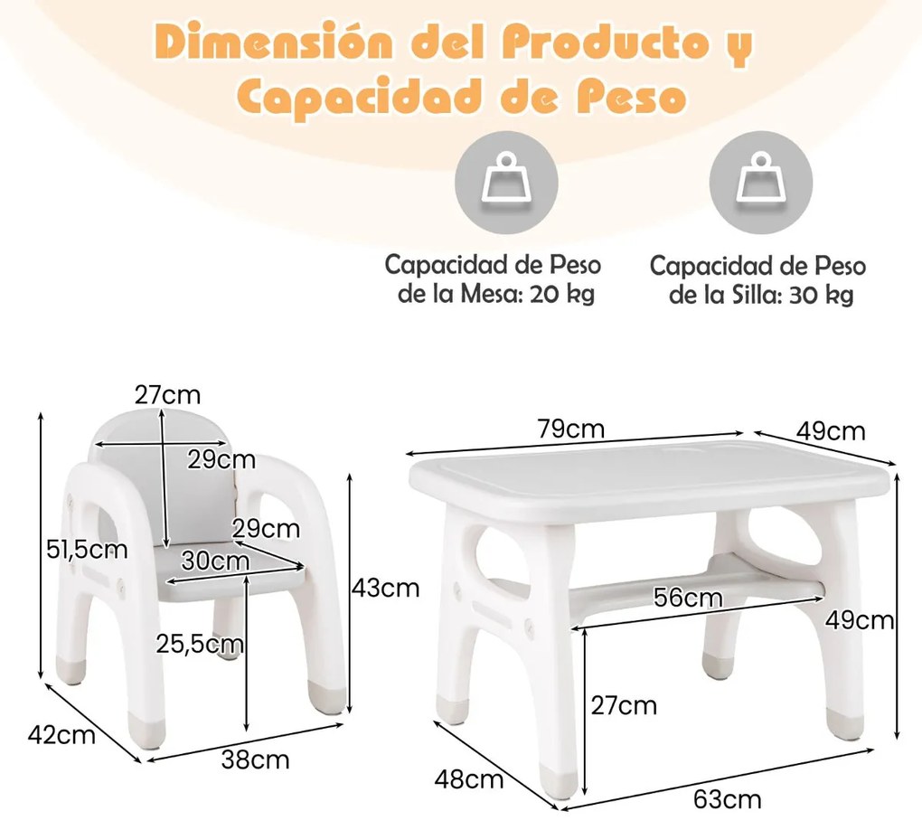 Conjunto Infantil DinoPlay – Mesa e Cadeira Dinossauro | Cinzento