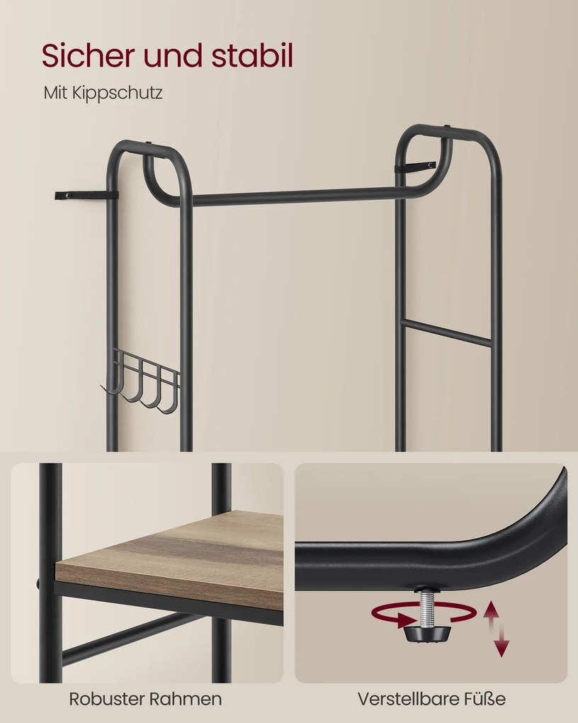 Cabide de entrada, Hall, estilo escandinavo, 58 x 28 x 181 cm preto e castanho-camelo