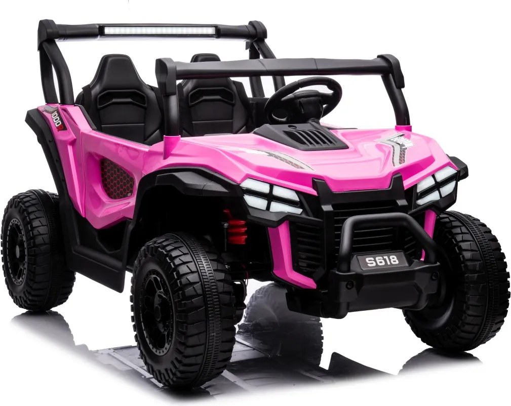 Carro elétrico para Crianças 24V, 4x4, 2 lugares Gravity Buggy Rodas de espuma EVA e assento Couro ecológico rosa