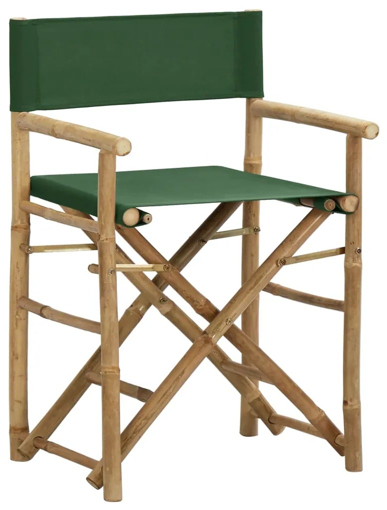 Cadeiras de realizador dobráveis 2 pcs bambu e tecido verde