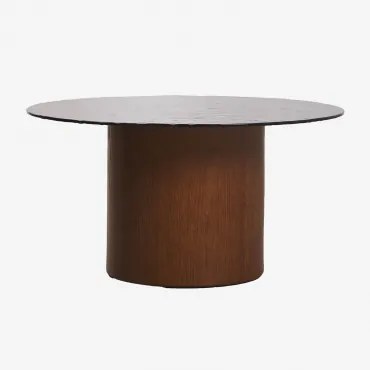 Mesa De Centro Redonda Ø80 Cm Em Vidro Temperado E Mdf Asgri Castanho Cinza Escuro - Sklum