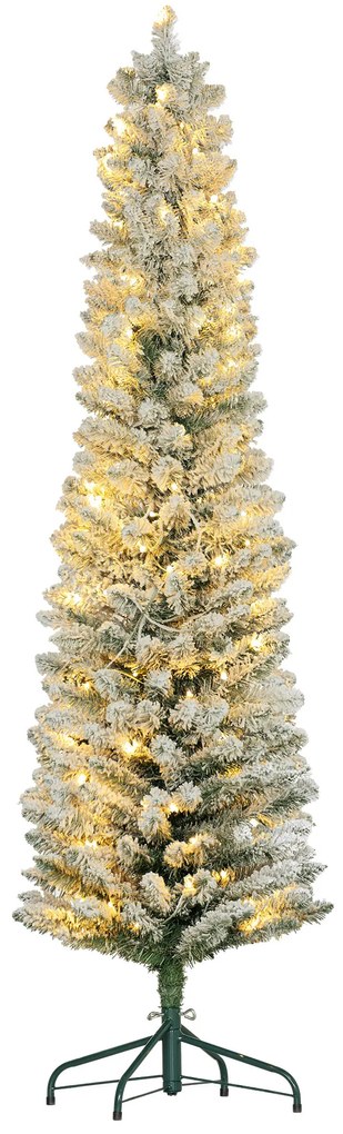 HOMCOM Árvore de Natal 180 cm Árvore de Natal Artificial Nevada com 150 Luzes LED 329 Ramos Verde e Branco