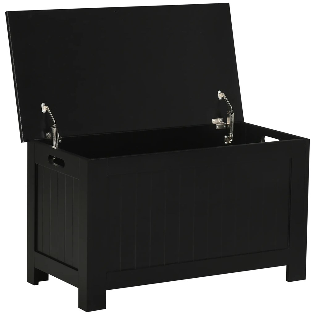 Baú de Armazenamento de Madeira Baú de Arrumação com Dobradiça de Segurança Carga Máxima 20 kg 81x40x46 cm Preto