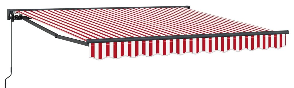 vidaXL Toldo Retrátil Vermelho e Branco 350 x 250 cm Poliéster e Metal