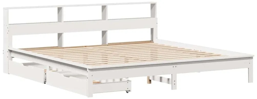 Cama com estante sem colchão 180x200 cm pinho maciço branco