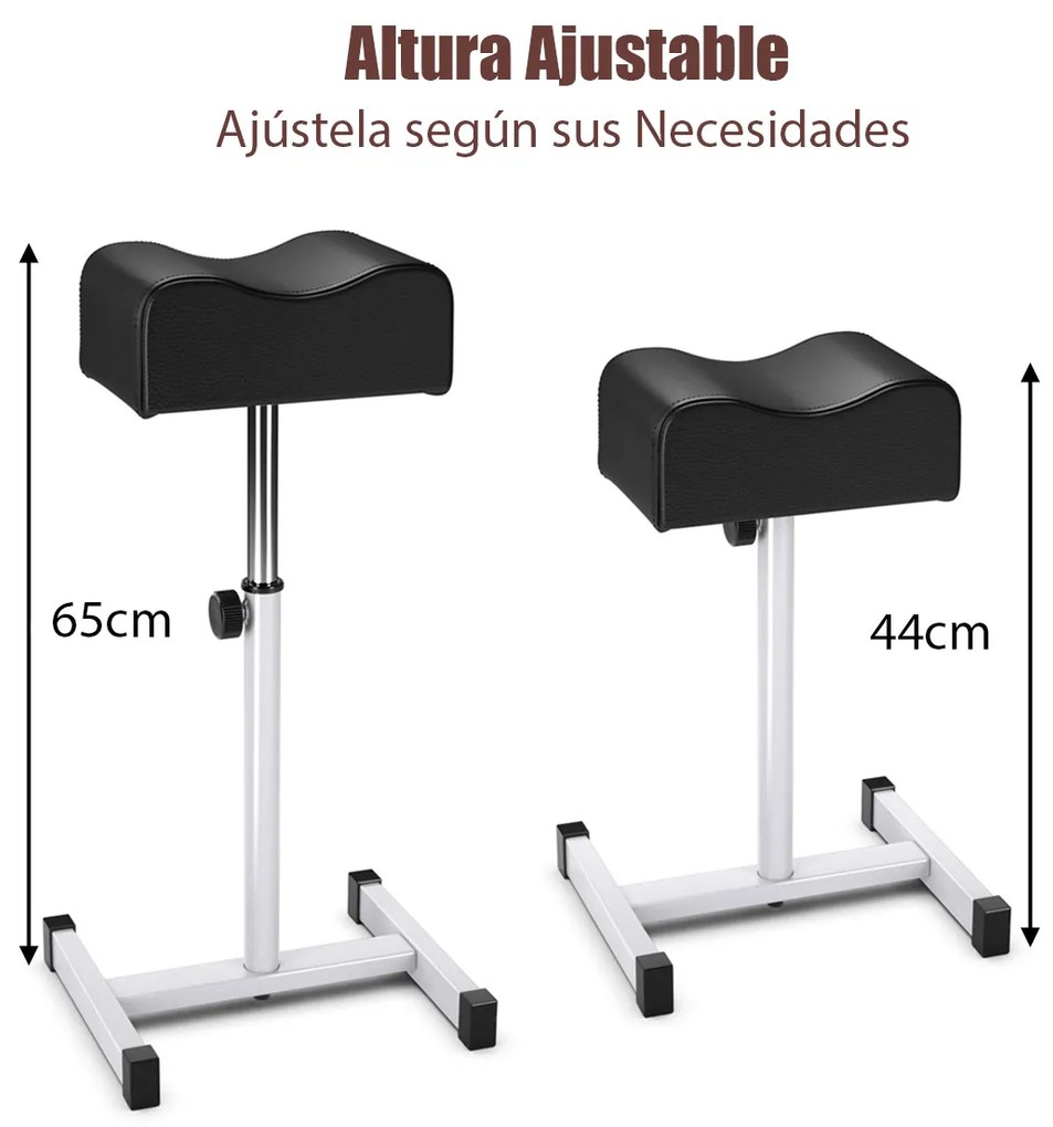 Apoio de Pés para Pedicure e Manicure com Altura Regulável de 44-65 cm e Almofada Equipamento Profissional para Salões de Beleza Preto
