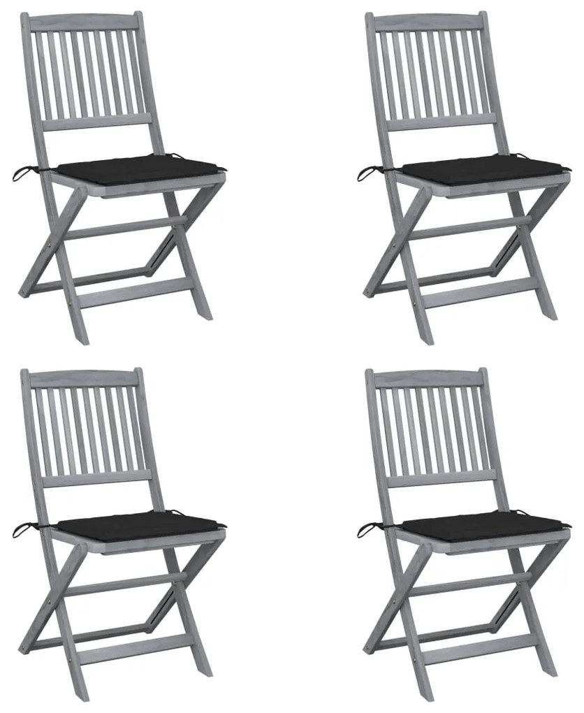 vidaXL Cadeiras exterior dobráveis c/ almofadões 4 pcs acácia maciça