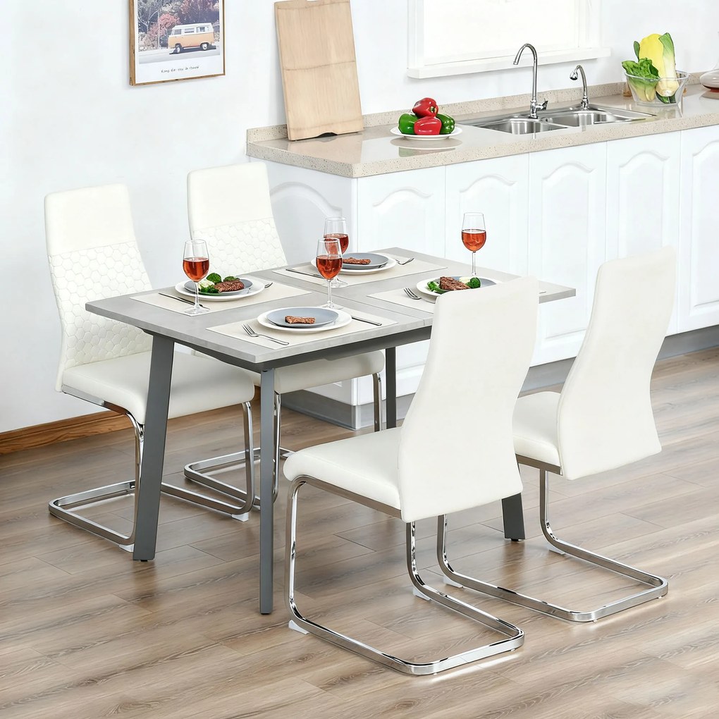 Conjunto de 4 Cadeiras de Sala de Jantar (MESA NÃO INCLUIDA) com Assento Acolchoado e Pés de Metal Cadeiras Cantilever Modernas 45x61x98 cm Creme