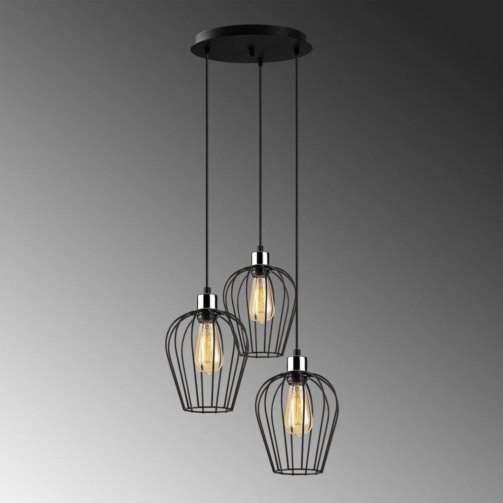 Candeeiro de Teto Tel – Preto – Diâmetro 41 cm, Altura Ajustável 115 c