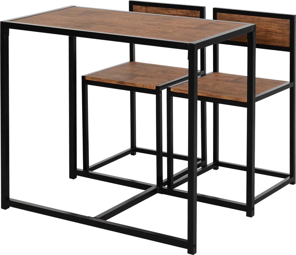 HOMCOM Conjunto de mesa alta 3 peças, 2 cadeiras, 1 mesa, 90 cm x 47 cm x 76 cm, castanho + preto | Aosom Portugal