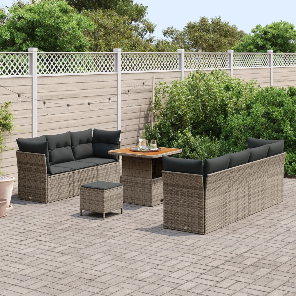 Conjunto de Sofás para Jardim de 10 Peças com Almofadas Cinza Rattan P