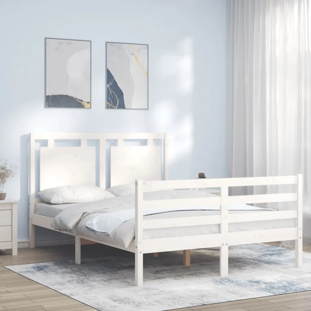 Estrutura de cama com cabeceira 140x200cm madeira maciça branco