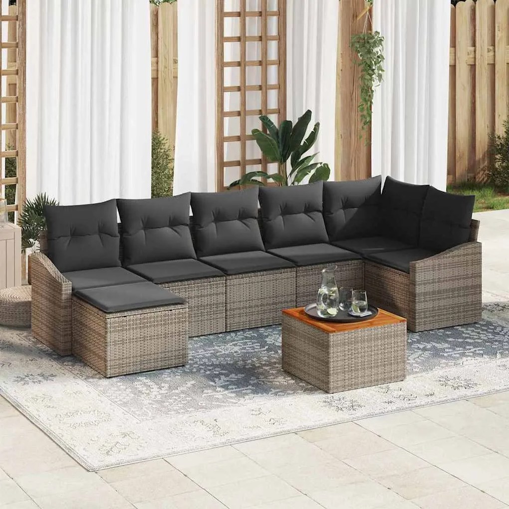 vidaXL Conjunto de sofá de jardim de 8 peças com almofadas cinzas em rattan polipropileno e acácia