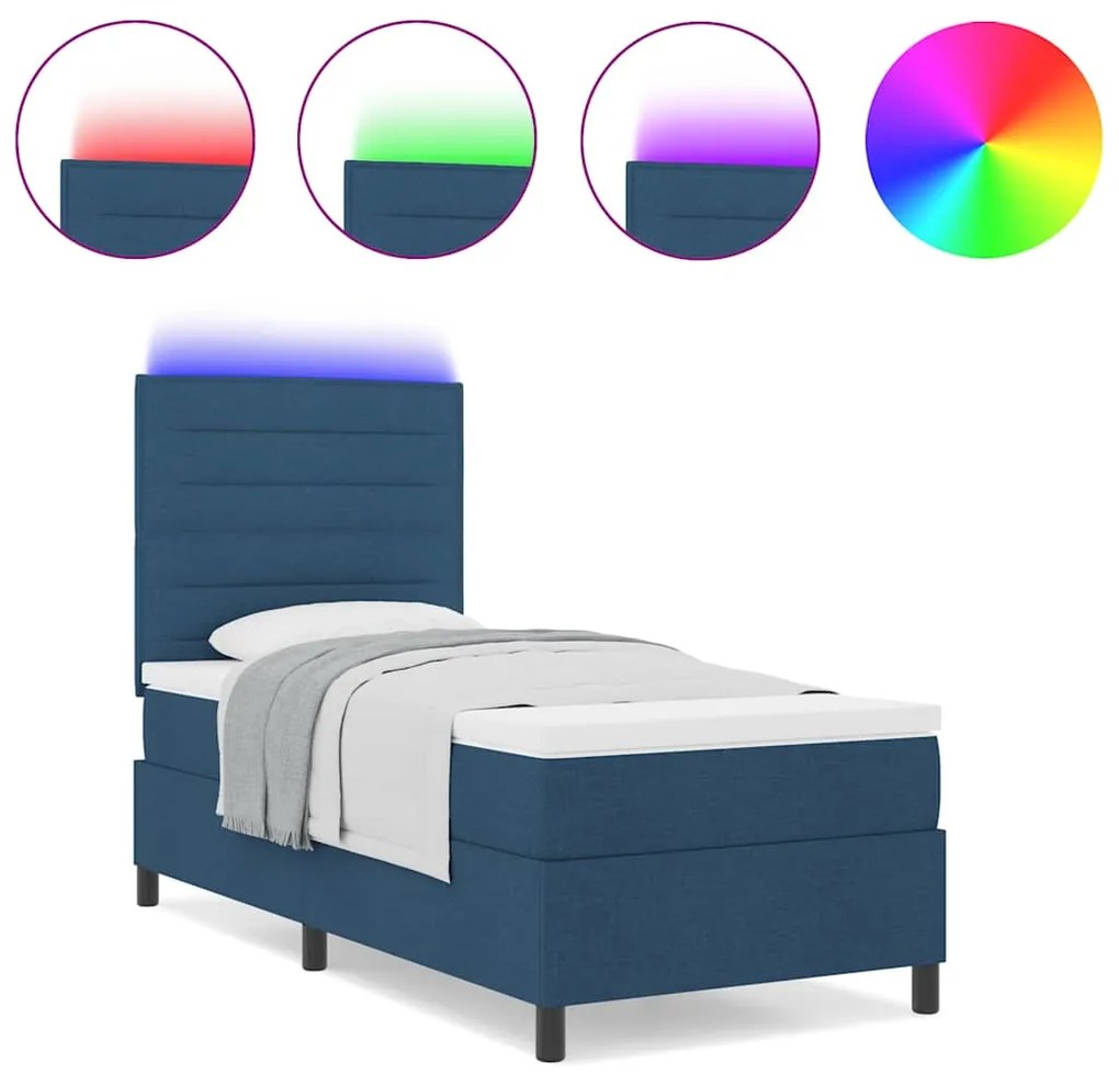 Cama Box com Colchão e Luz LED Azul 100x200 cm em Tecido