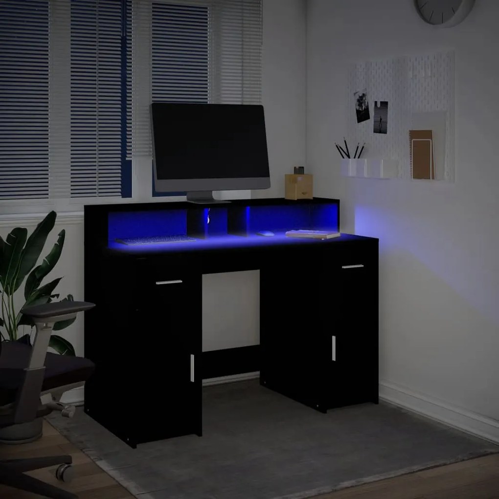 Secretária c/ luzes LED 120x55x91 cm derivados de madeira preto