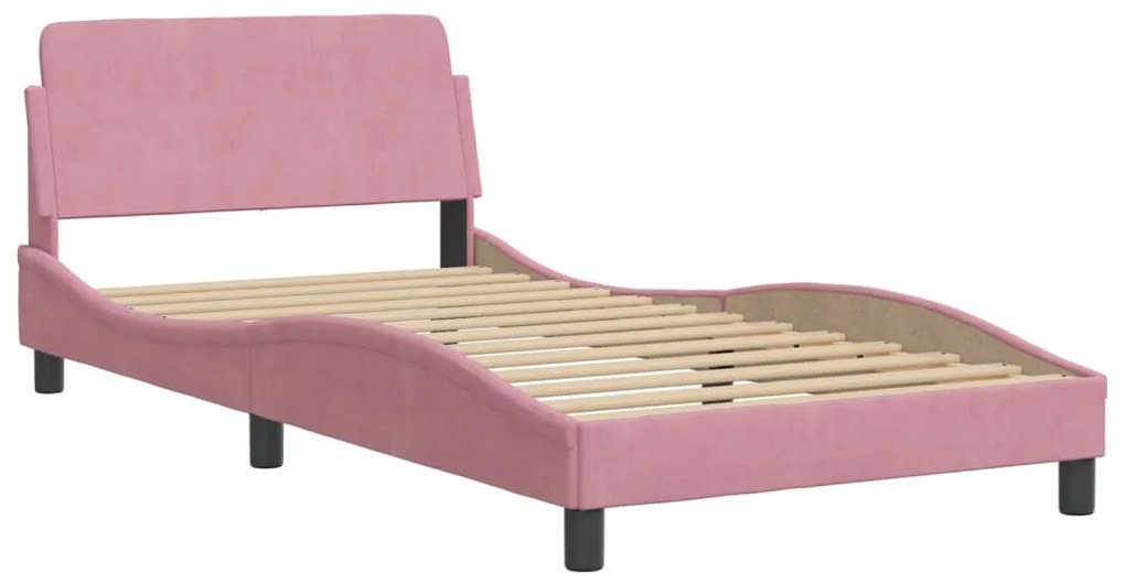 Estrutura cama c/ cabeceira sem colchão 100x200 cm veludo rosa