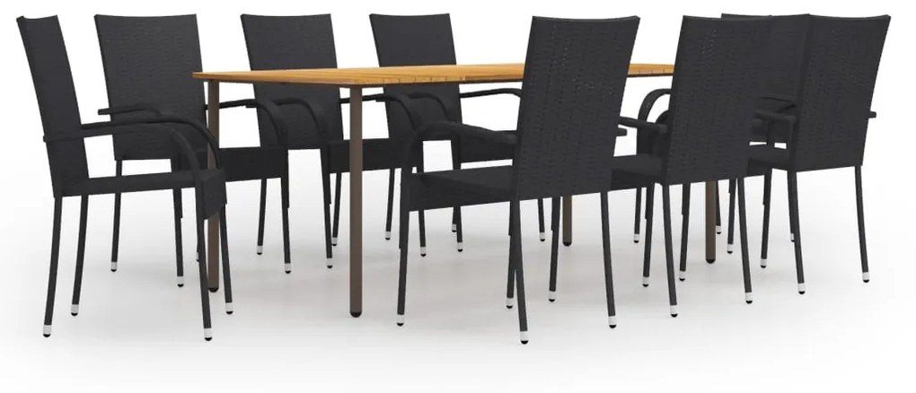 vidaXL 9 pcs conjunto de jantar para jardim vime PE preto