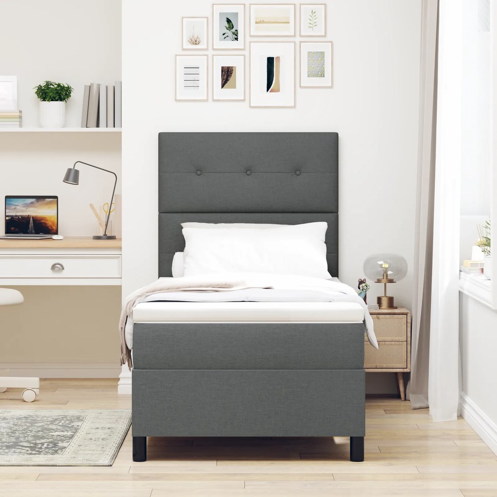 Cama Box Spring com Colchão Cinza Escuro 100x200 cm Tecido