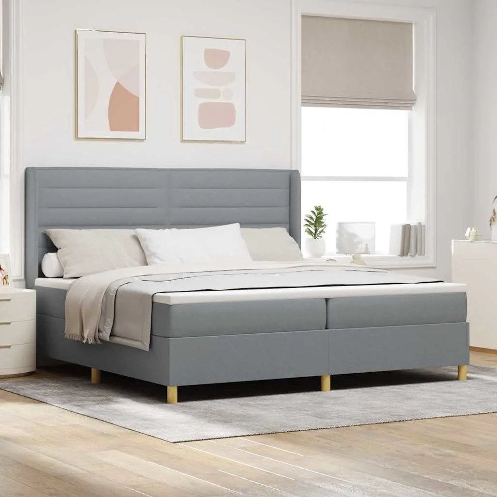 Cama Box com Colchão Cinza Claro 200 x 200 cm - Tecido