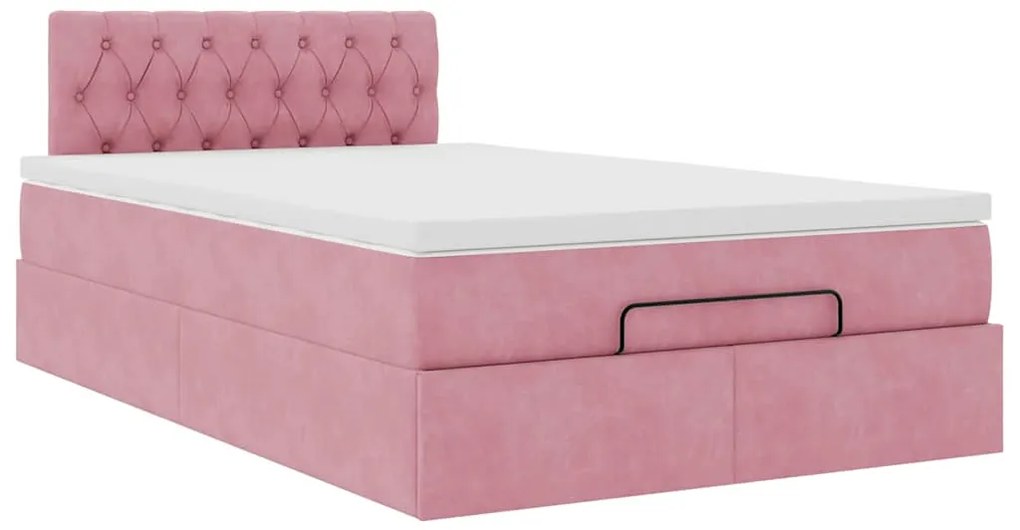Estrutura de cama otomana com colchão 120x200 cm veludo rosa