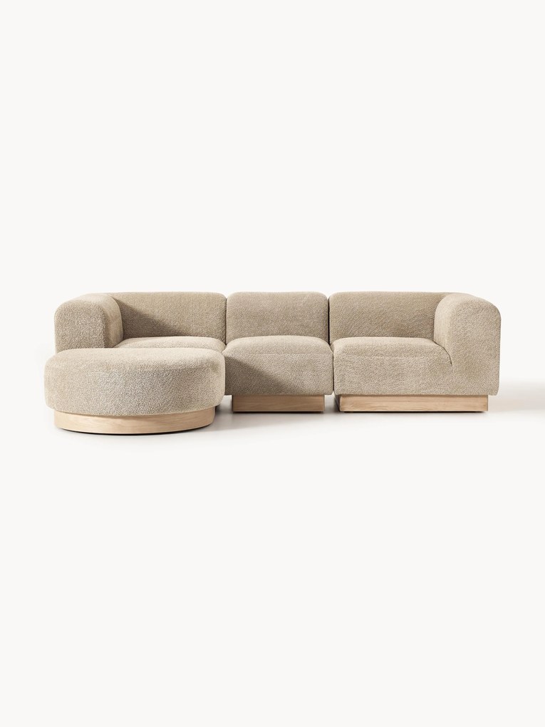 Sofá modular em teddy-bouclé Natalie (3 lugares), com repousa pés