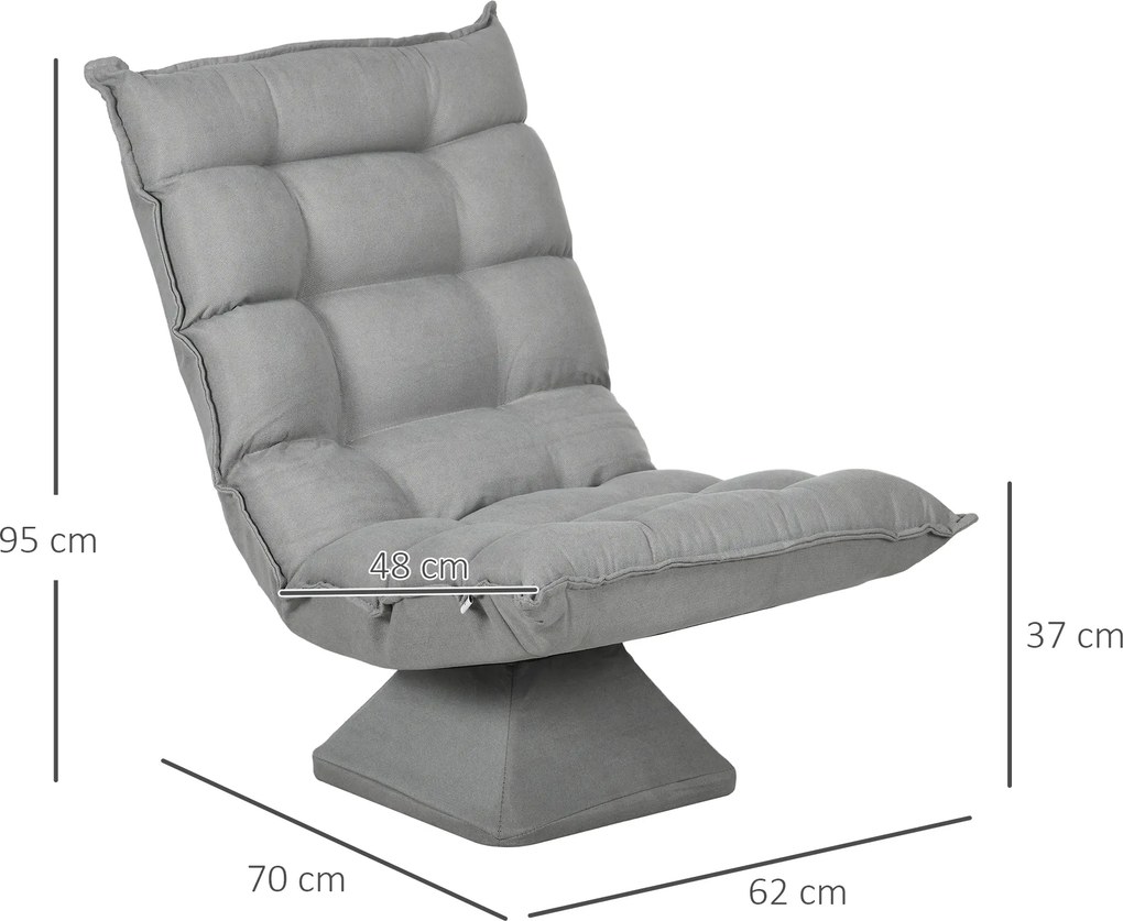 Poltrona de chão, design estofado, encosto inclinável e ajustável, giratória a 360°