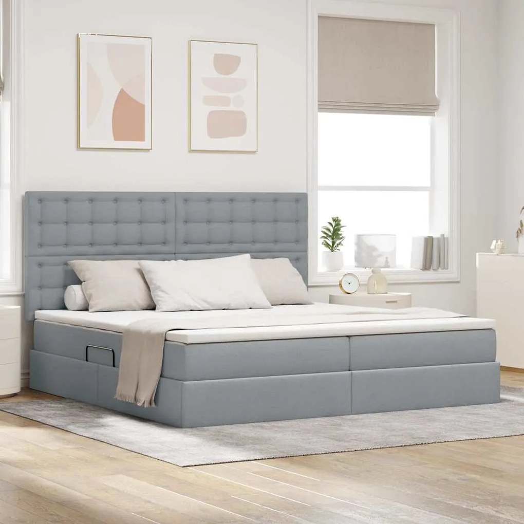 vidaXL Cama com arrumação e colchão Cinzento-claro 200 x 200 cm