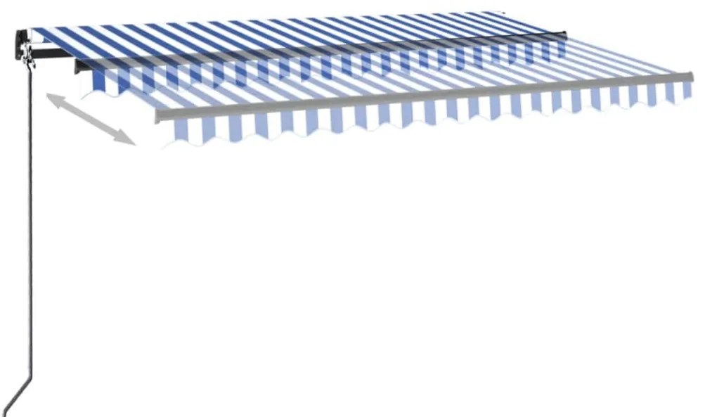 Toldo autom. LED e sensor de vento 400x300 cm azul e branco