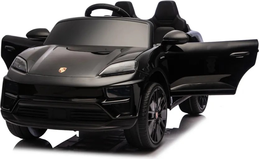 Carro elétrico para crianças até 5 anos Porsche Macan Turbo 12V, com bateria de lítio, Pneus de borracha, Controle remoto Preto