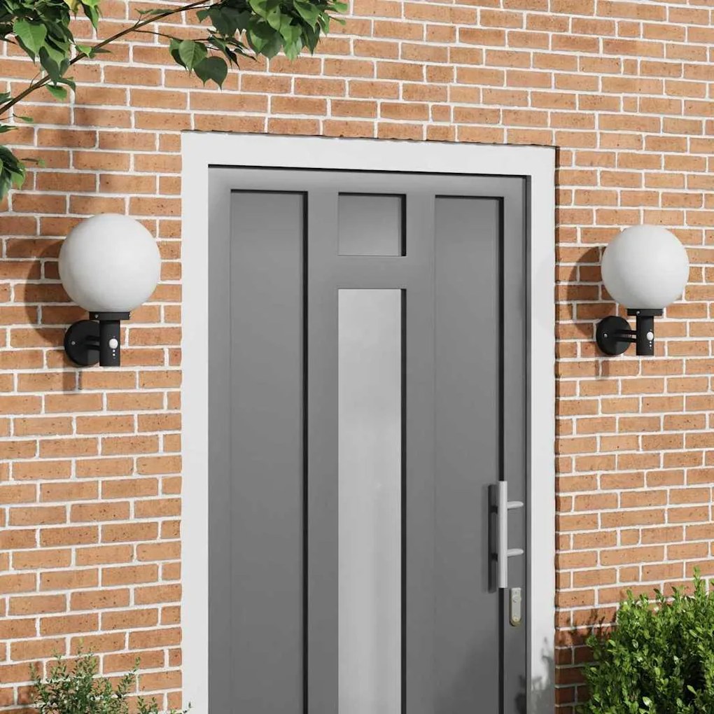 Luzes de Parede Externas com Sensor 2 pcs Aço Inoxidável Preto IP44