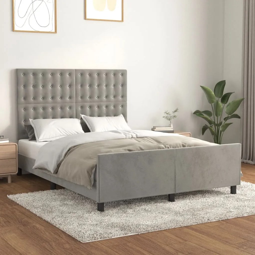 Estrutura de cama sem colchão 140x190 cm veludo cinzento-claro