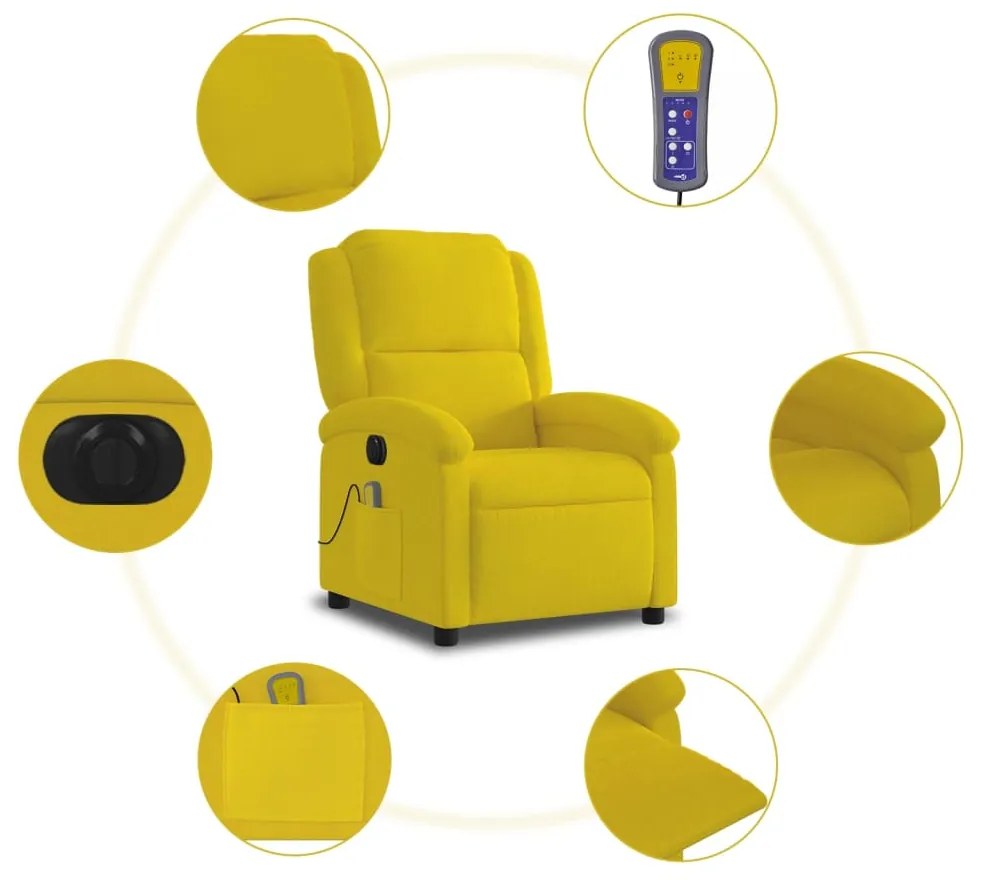 Poltrona de massagens reclinável elétrica veludo amarelo