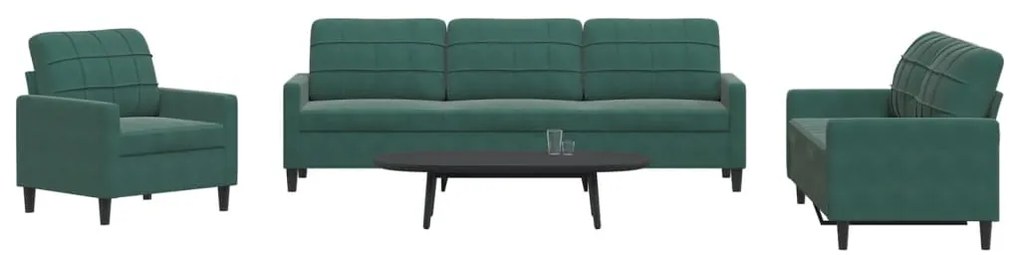4 pcs conjunto de sofás com almofadões veludo verde-escuro