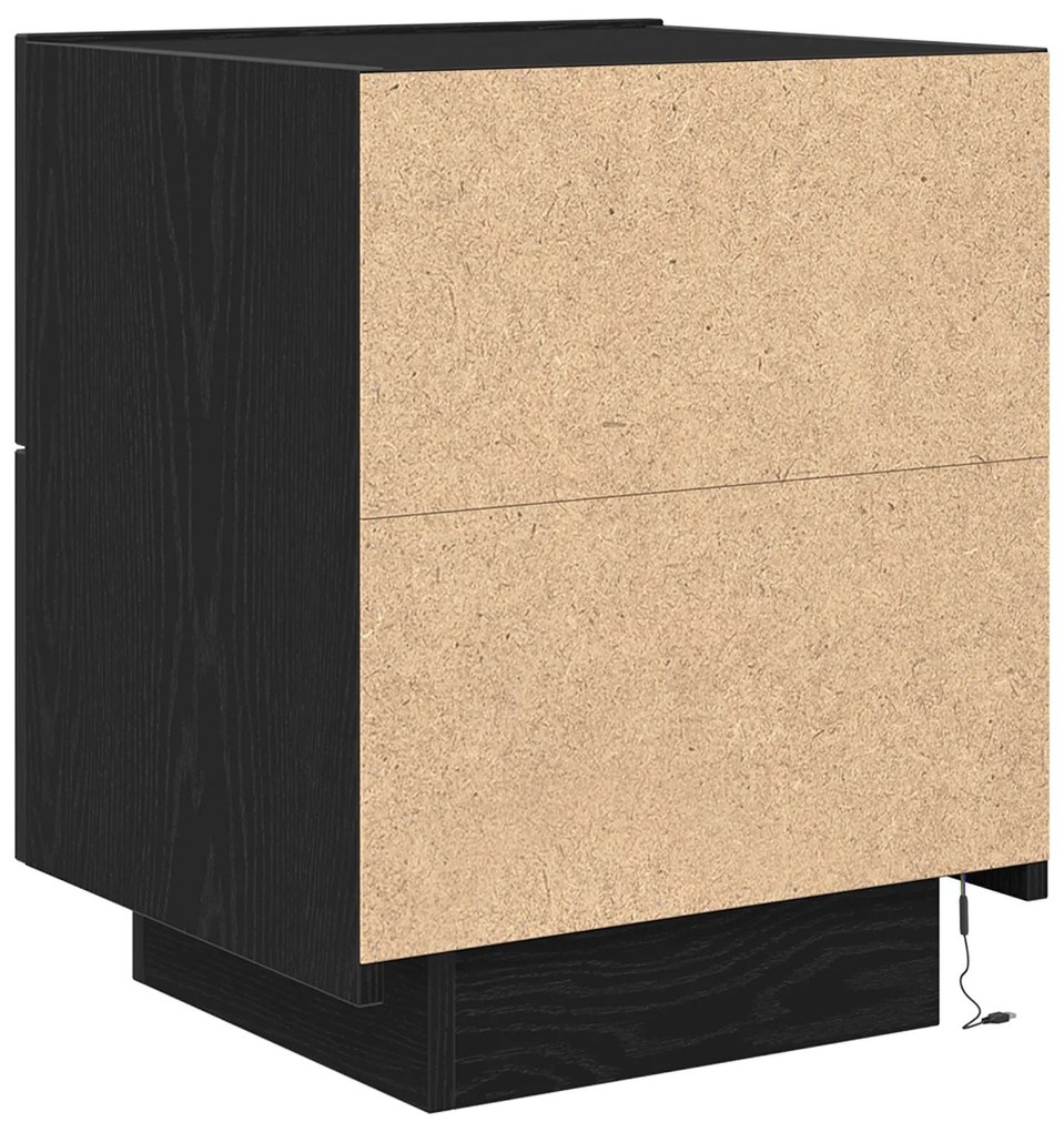 Cômodas de Cabeceira com Luzes LED 2 pcs Carvalho Preto 45x40x55 cm