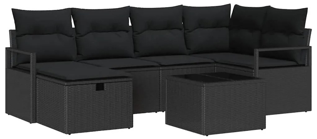 Conjunto de Sofás de Jardim vidaXL 7 Peças com Almofadas Preto Rattan