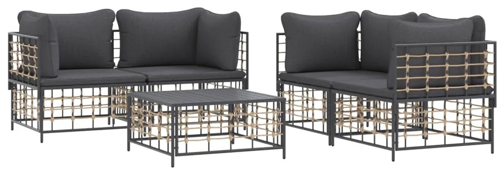 5 pcs conjunto lounge de jardim c/ almofadões vime PE antracite
