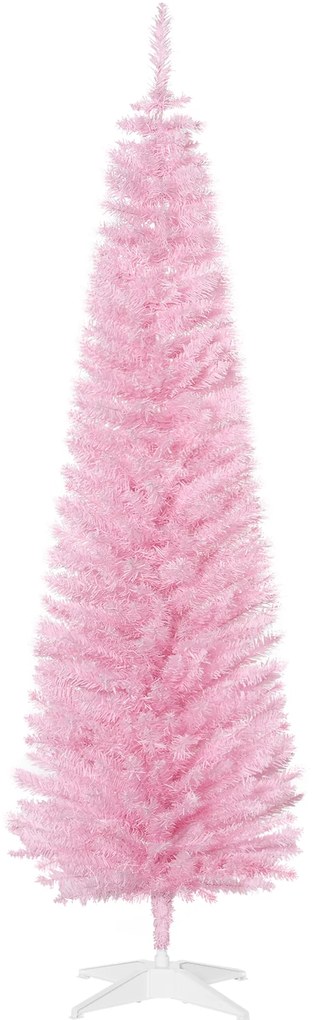 HOMCOM Árvore de Natal Artificial 180cm Ignífugo com 390 Ramos de PVC e Suporte de Metal Decoração de Natal para Interiores Rosa