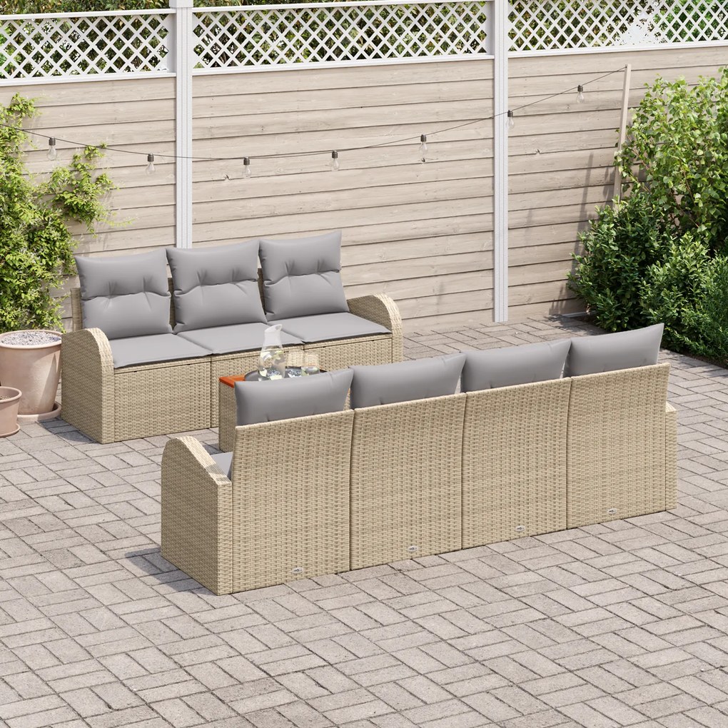 Conjunto de Sofá de Jardim vidaXL 8 Peças com Almofadas Bege Polirrata