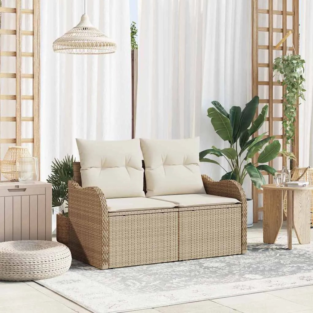 Sofá de Jardim 2 Lugares com Armazenamento e Almofadas Bege em Rattan