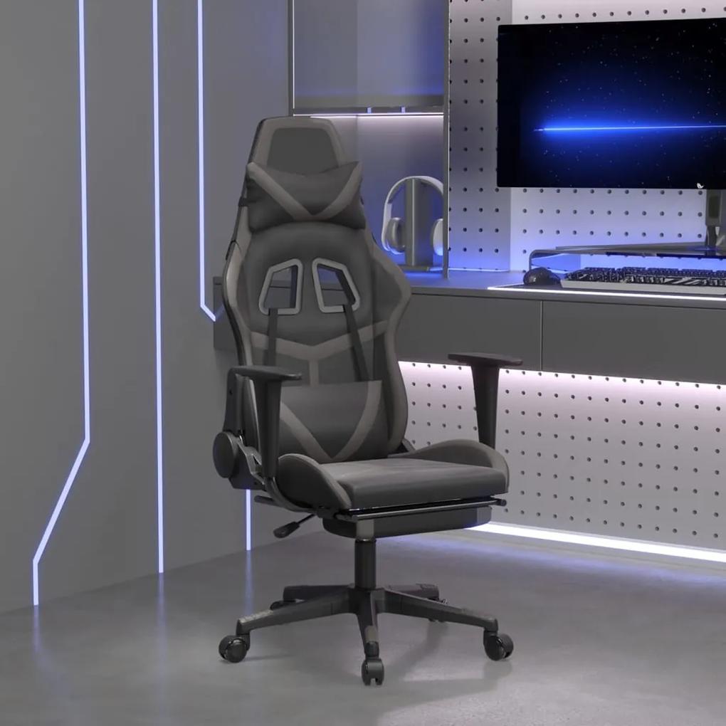 345438 vidaXL Cadeira gaming massagens c/ apoio pés couro artif. preto/cinza