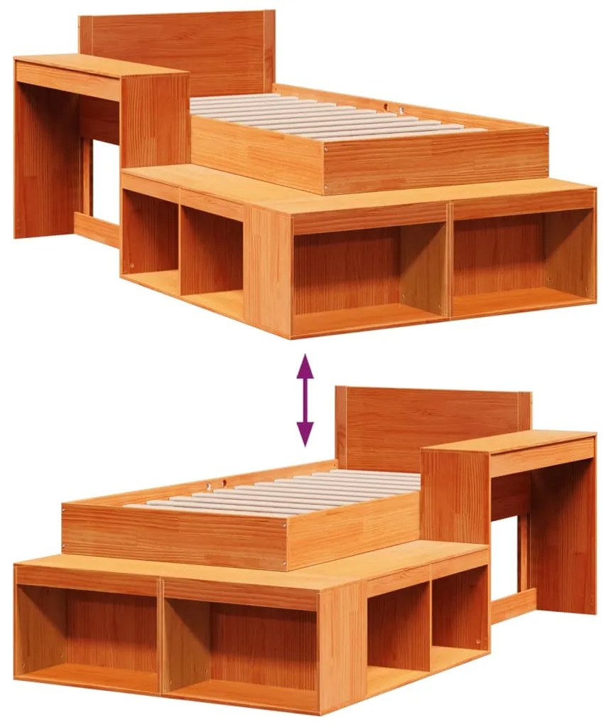 Cama sem colchão 90x200 cm pinho maciço castanho-mel