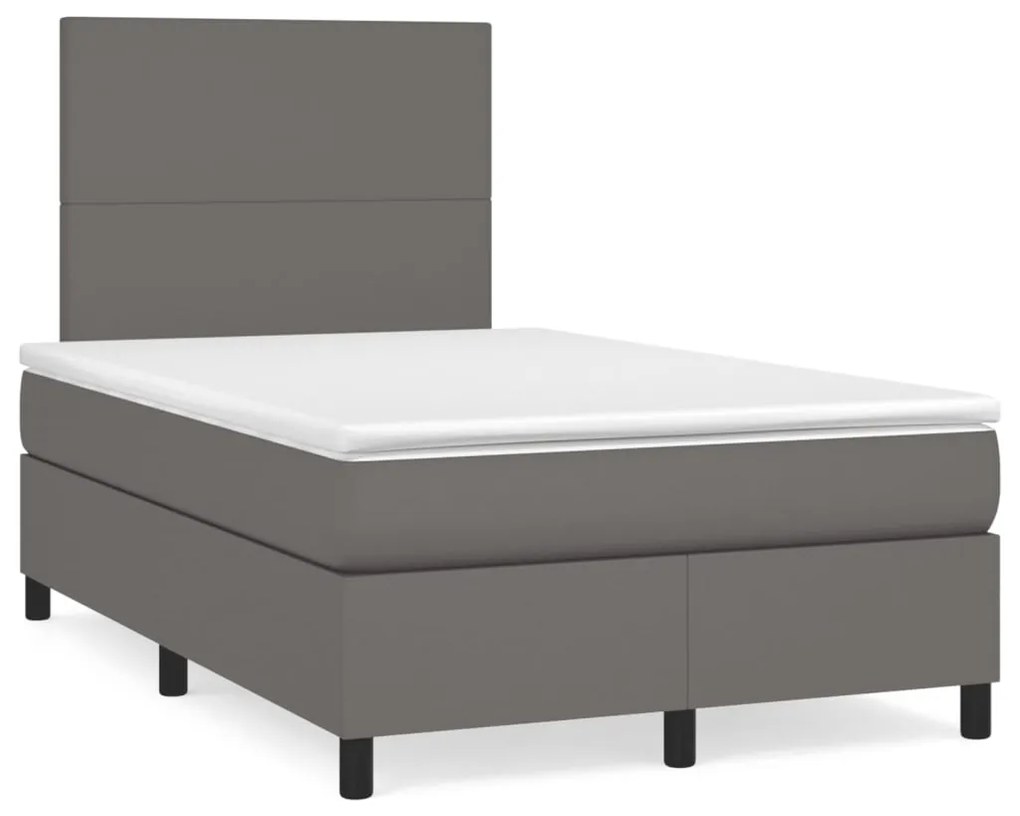 Cama box spring c/ colchão/LED 120x190cm couro artificial cinza